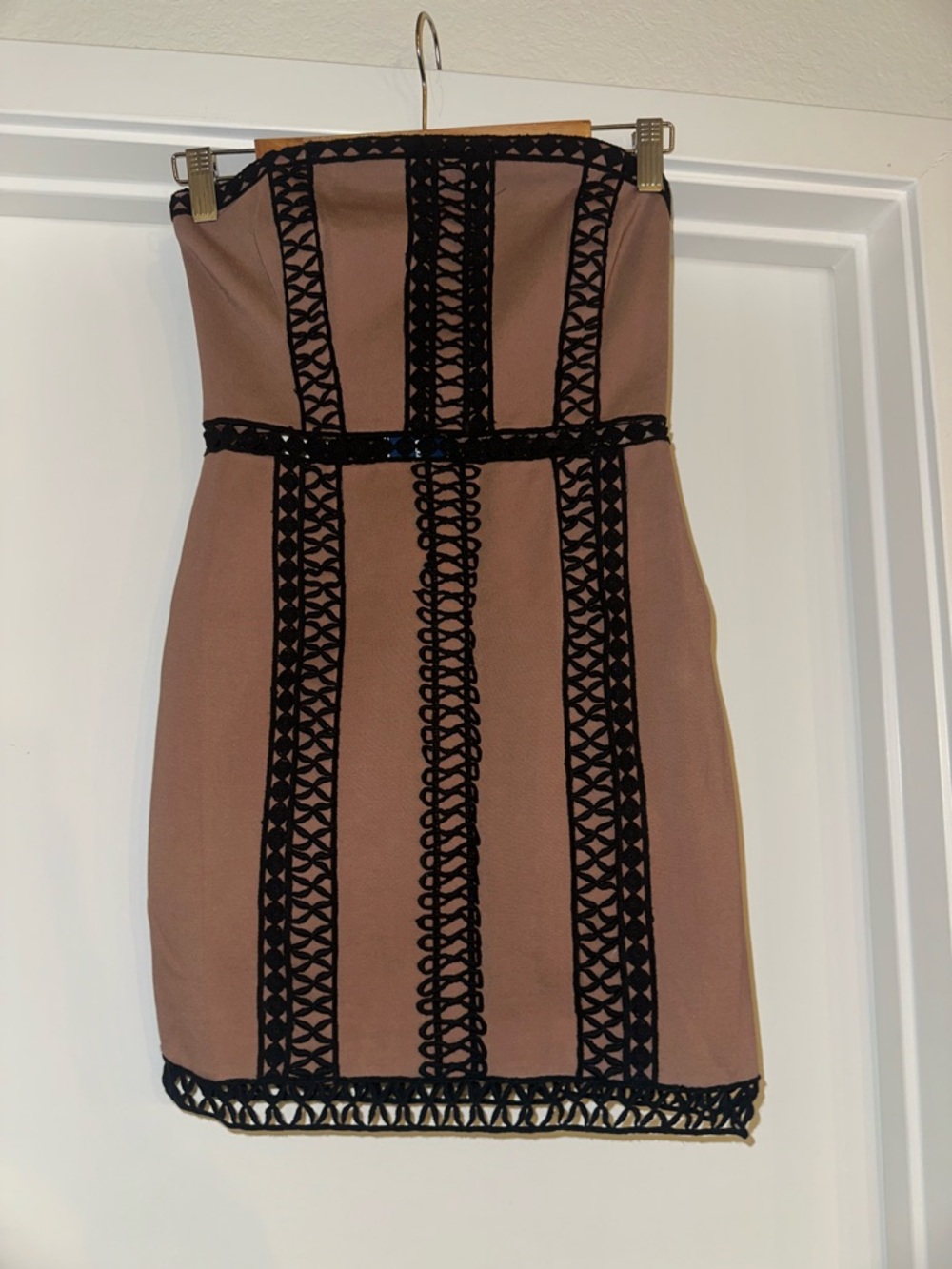 Free People Strapless Tan Dress with Black Lace Panels